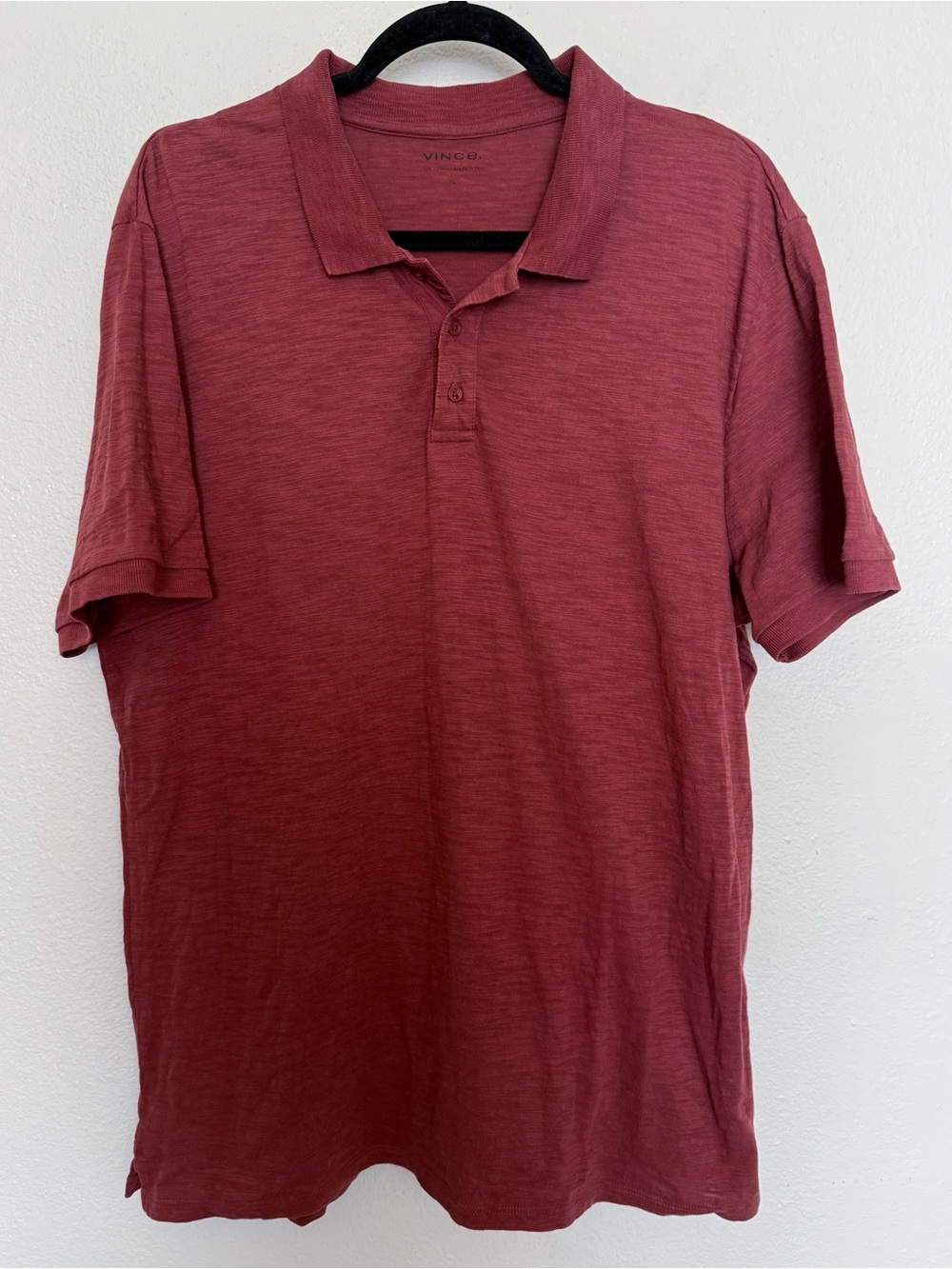 Vince 100% Cotton Slub Polo Shirt XL Red Short Sleeve Luxe Basic